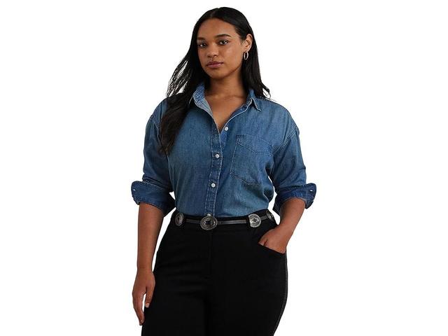 Lauren Ralph Lauren Plus Size Relaxed Fit Denim Shirt (Autumn Wash) Women's Clothing Product Image