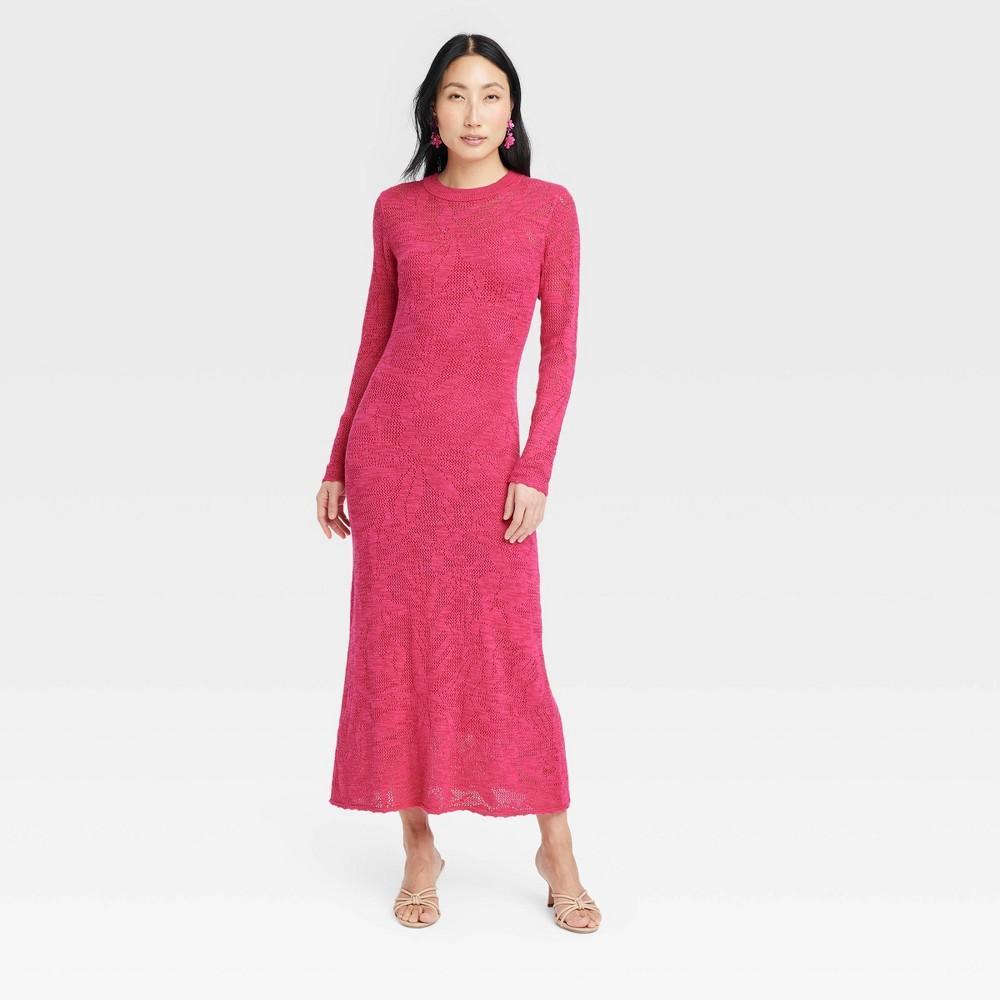 Womens Long Sleeve Maxi Pointelle Dress - A New Day L Product Image