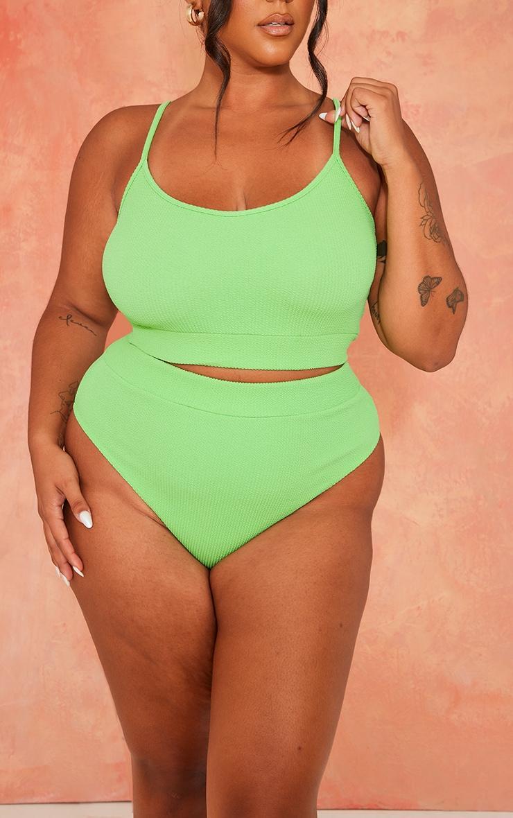 Plus Bright Green Crinkle High Waisted Bikini Bottoms Product Image