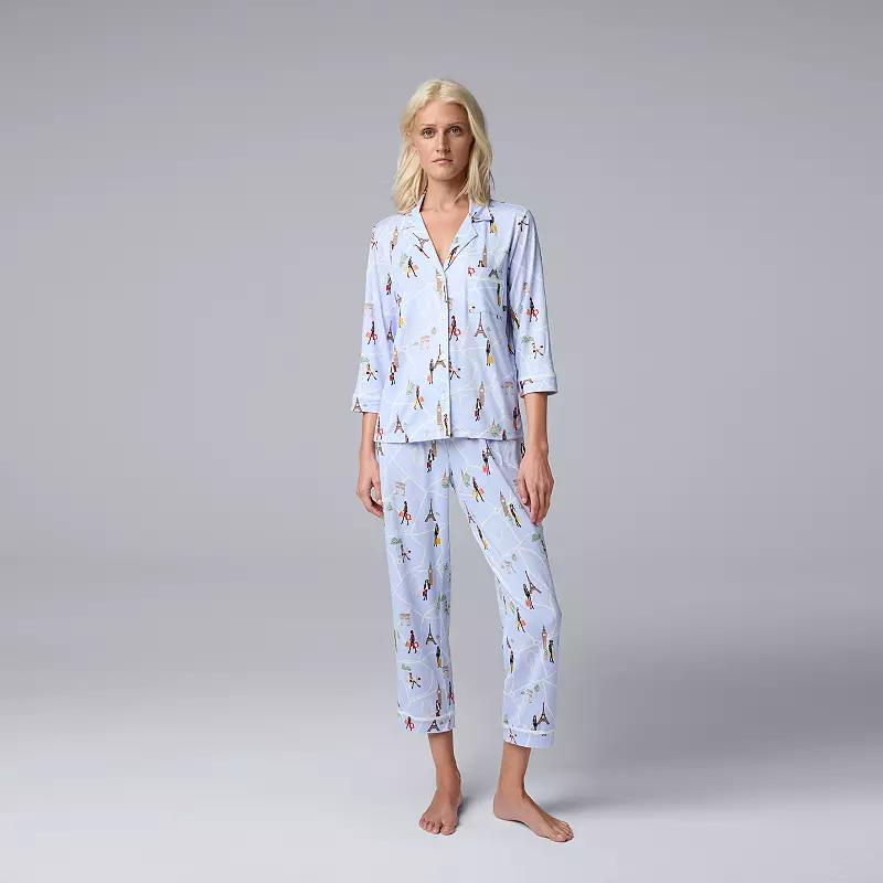 Womens Simply Vera Vera Wang 3/4-Sleeve Pajama Top & Crop Pajama Pants Set Product Image