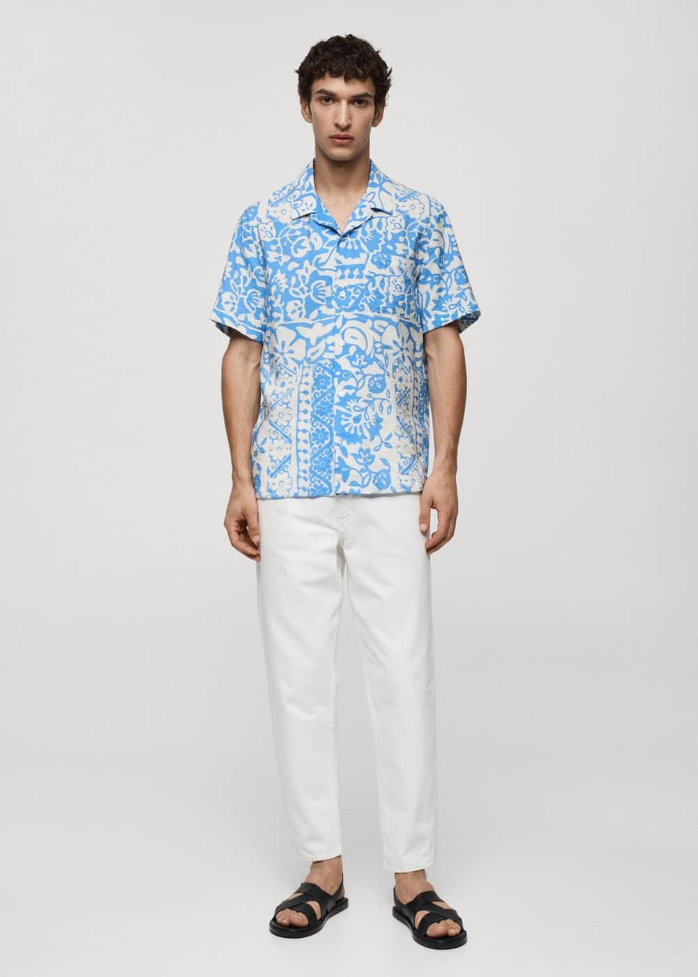 MANGO MAN - Printed fluid regular fit shirt sky blueMen Product Image