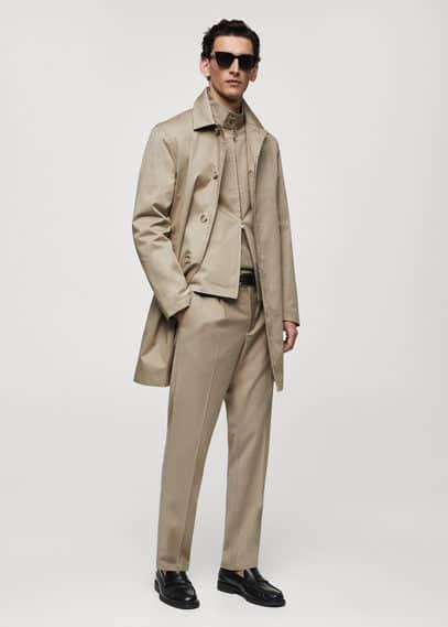 MANGO MAN - Cotton trench coat with collar detail beigeMen Product Image