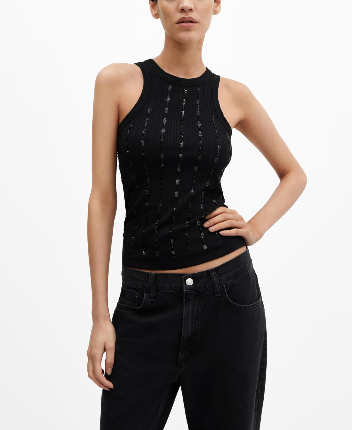 MANGO - Knitted top with sequin detail blackWomen Product Image