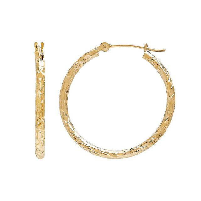 Everlasting Gold 14k Gold Textured Tube Hoop Earrings, Womens Product Image