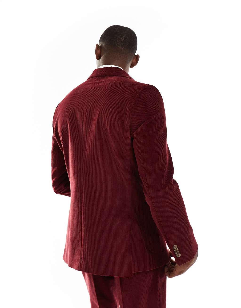 Shelby and Sons double breasted slim cord blazer in deep red - part of a set Product Image