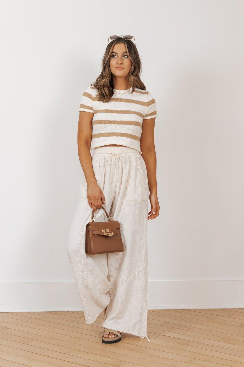 MUSE Cream Drawstring Parachute Pants - FINAL SALE Product Image