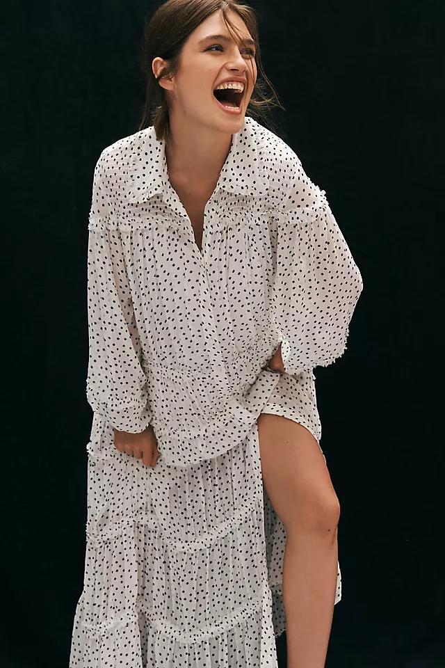 By Anthropologie Long-Sleeve Smocked Tiered Maxi Dress Product Image