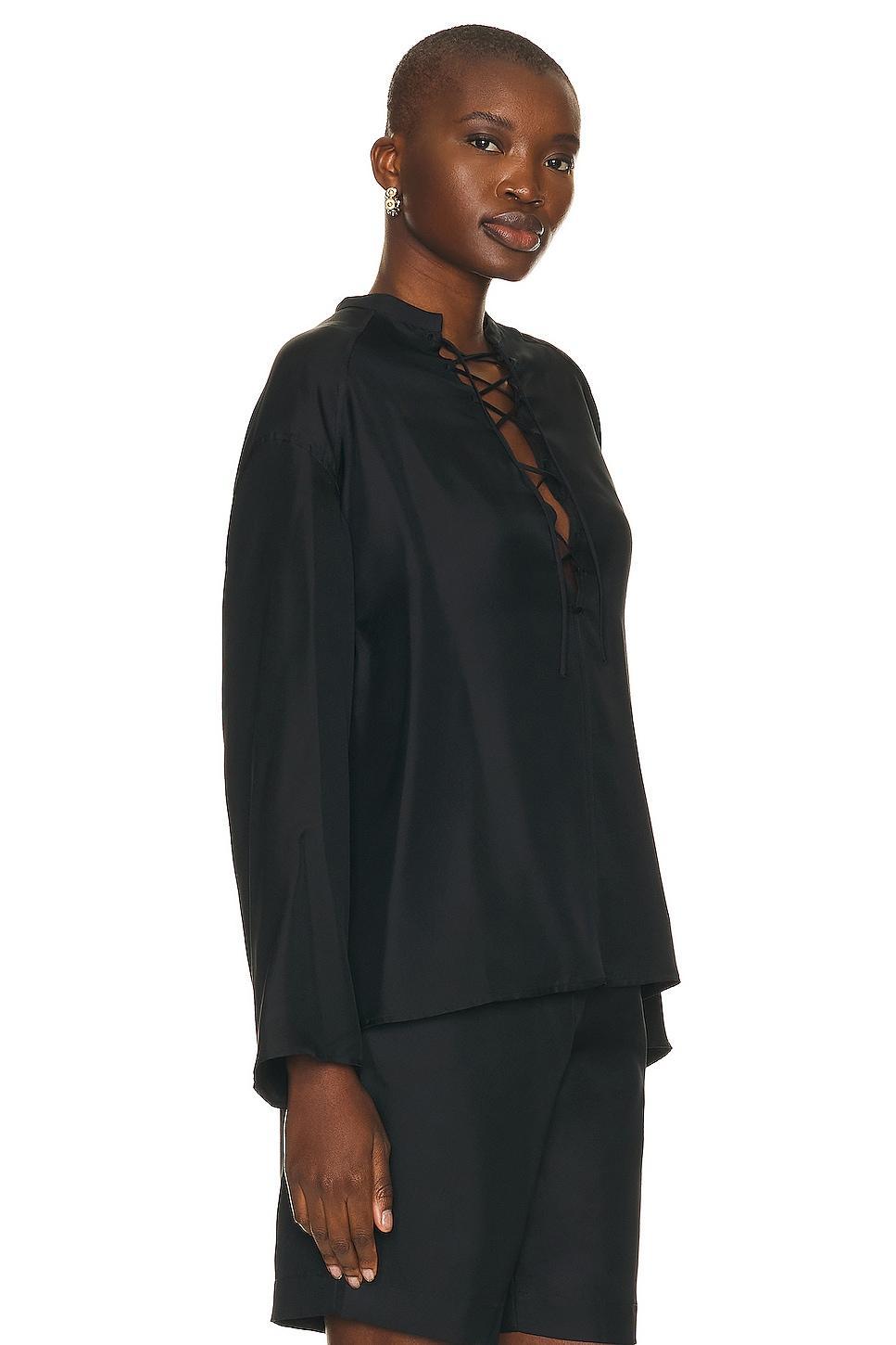 Loulou Studio Zamia Lace-Up Plunge Neck Silk Top Product Image