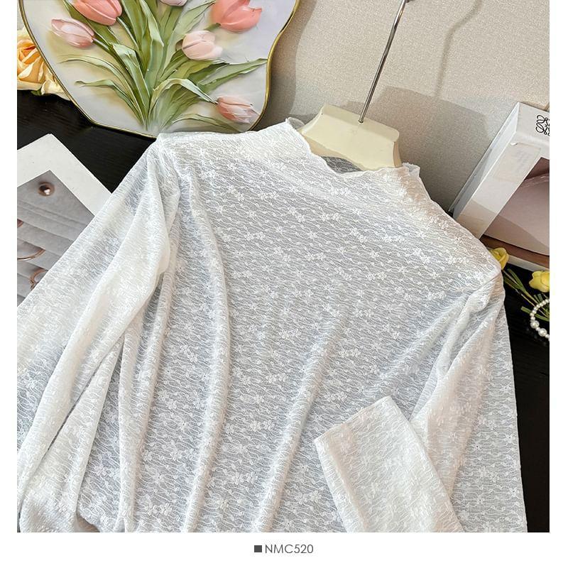 High-Neck Embroidered Lace Top Product Image