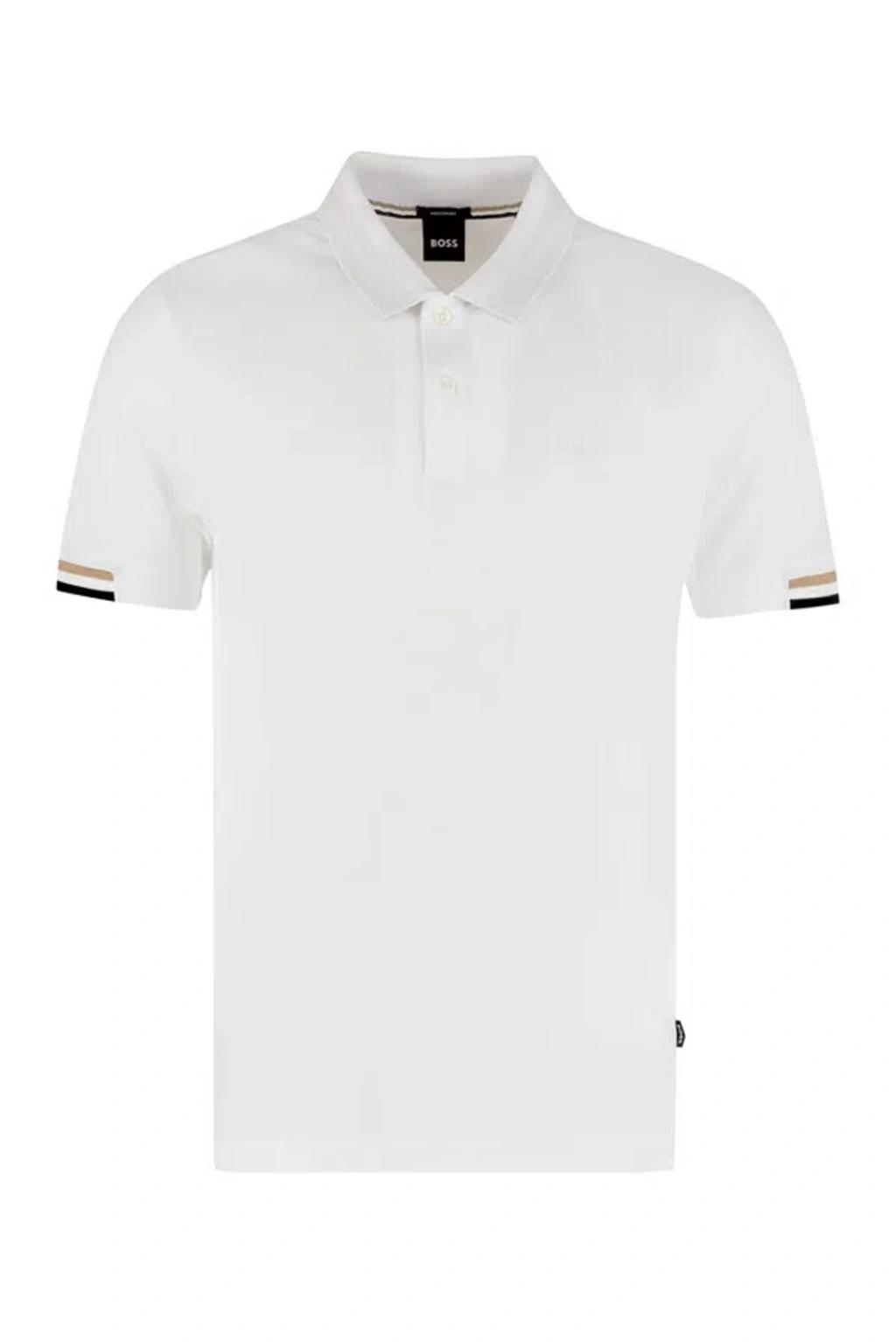 Boss Logo Piqué Cotton Polo Shirt In White Product Image