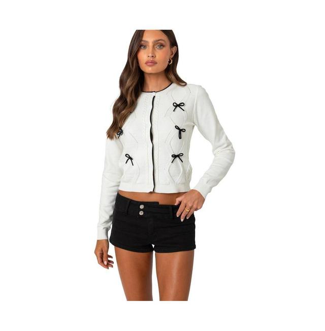 Edikted Womens Contrast Bow Knit Cardigan Product Image