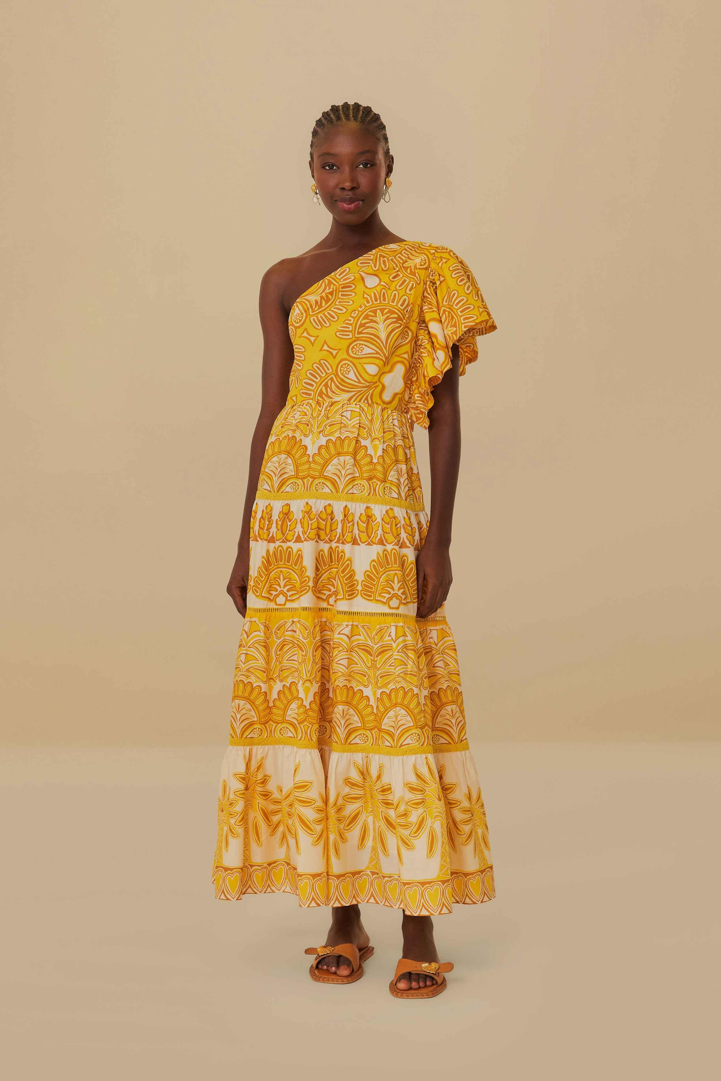 Yellow Ainika Tapestry One Shoulder Maxi Dress, AINIKA TAPESTRY YELLOW / L Product Image