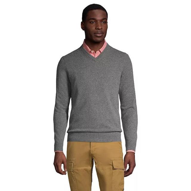 Big & Tall Lands End Fine Gauge Cashmere V-neck Sweater, Mens Grey Heather Product Image