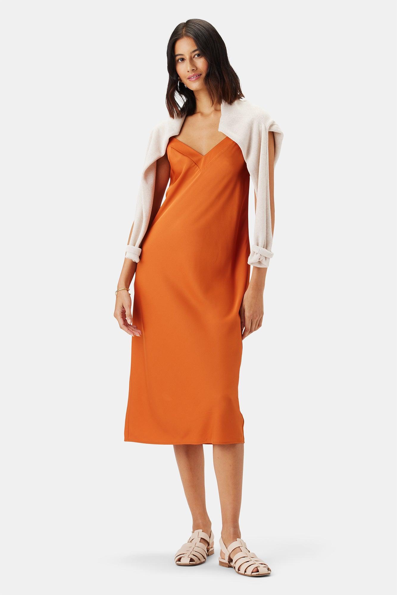 Briana Washable Silk Dress - Sunset Orange Product Image