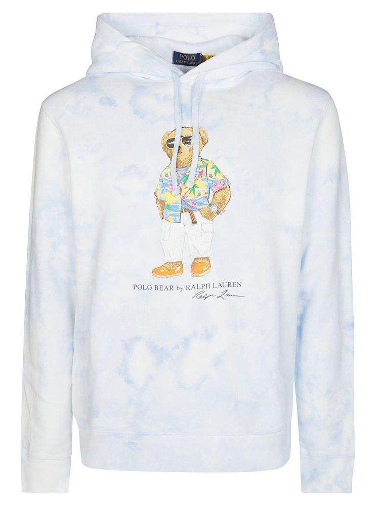 Polo Bear Printed Drawstring Hoodie In Blue Product Image