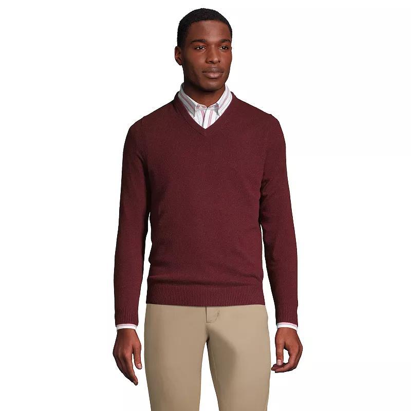 Mens Lands End Fine-Gauge Cashmere V-neck Sweater Mulled Wine Grey Product Image