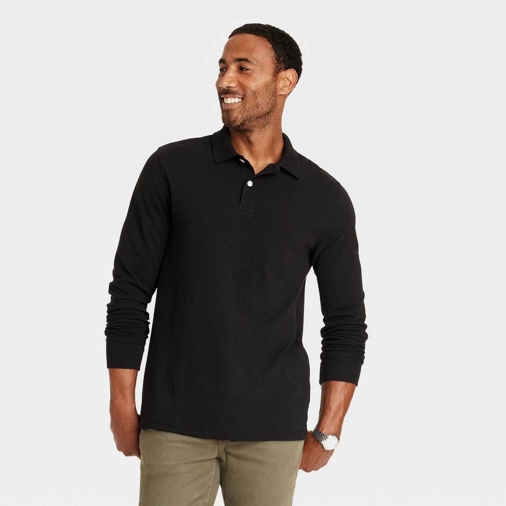 Mens Long Sleeve Polo Shirt - Goodfellow & Co Black Product Image