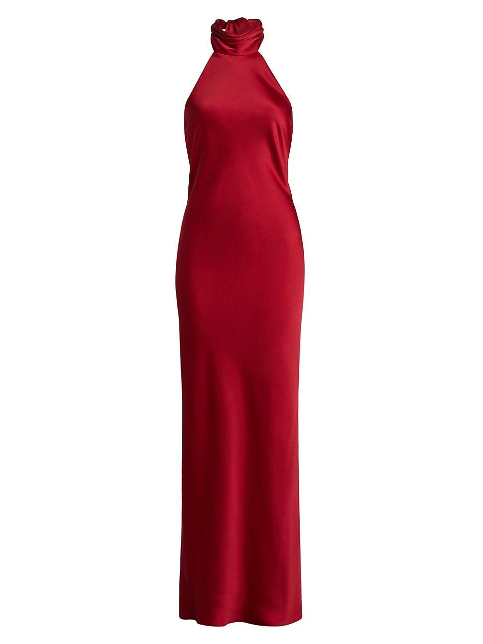 Womens Tatiana High-Neck Satin Gown Product Image