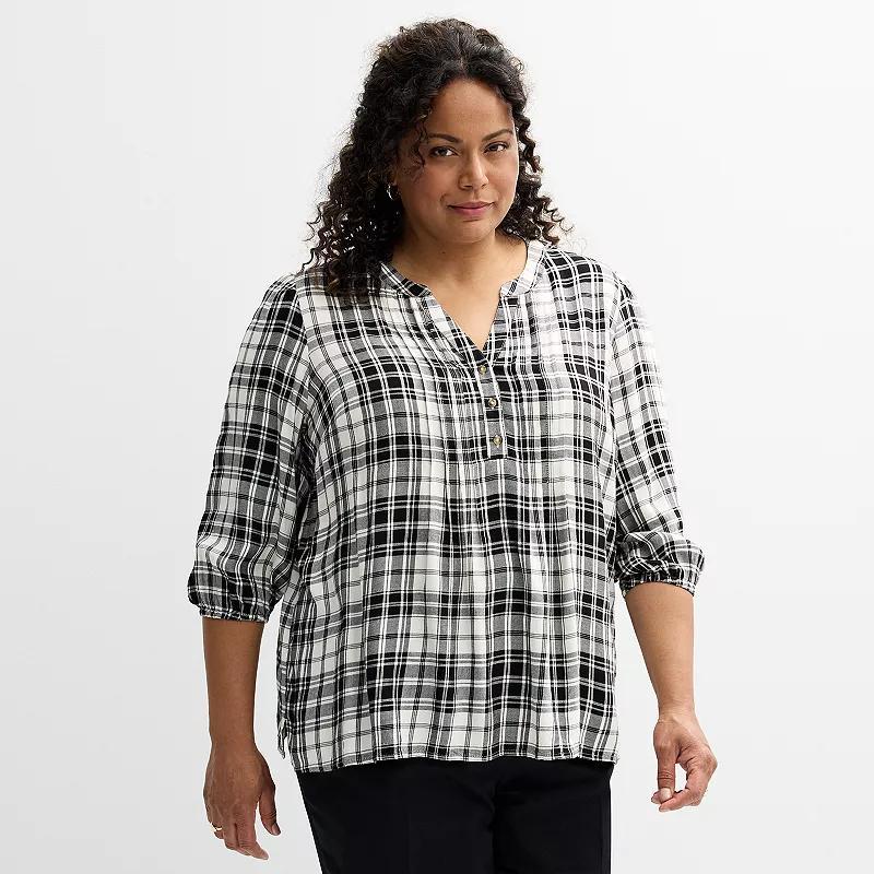 Plus Size Croft & Barrow Plaid Pintuck Top, Womens Festive Pink Plaid Product Image