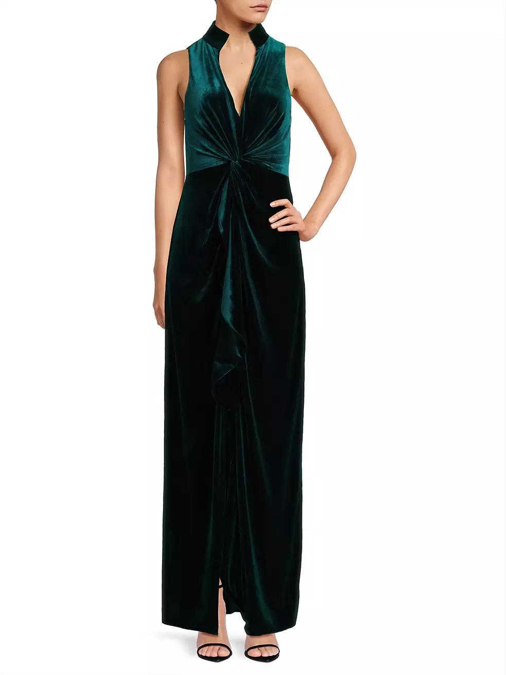 Stretch-Velvet Sleeveless Column Gown Product Image