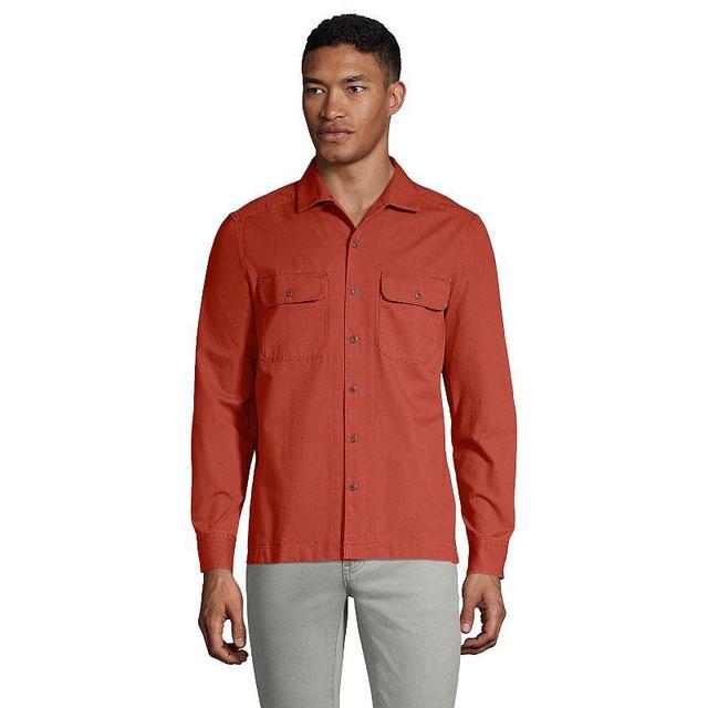 Mens Lands End Traditional-Fit Textured Camp-Collar Button-Down Shirt Product Image