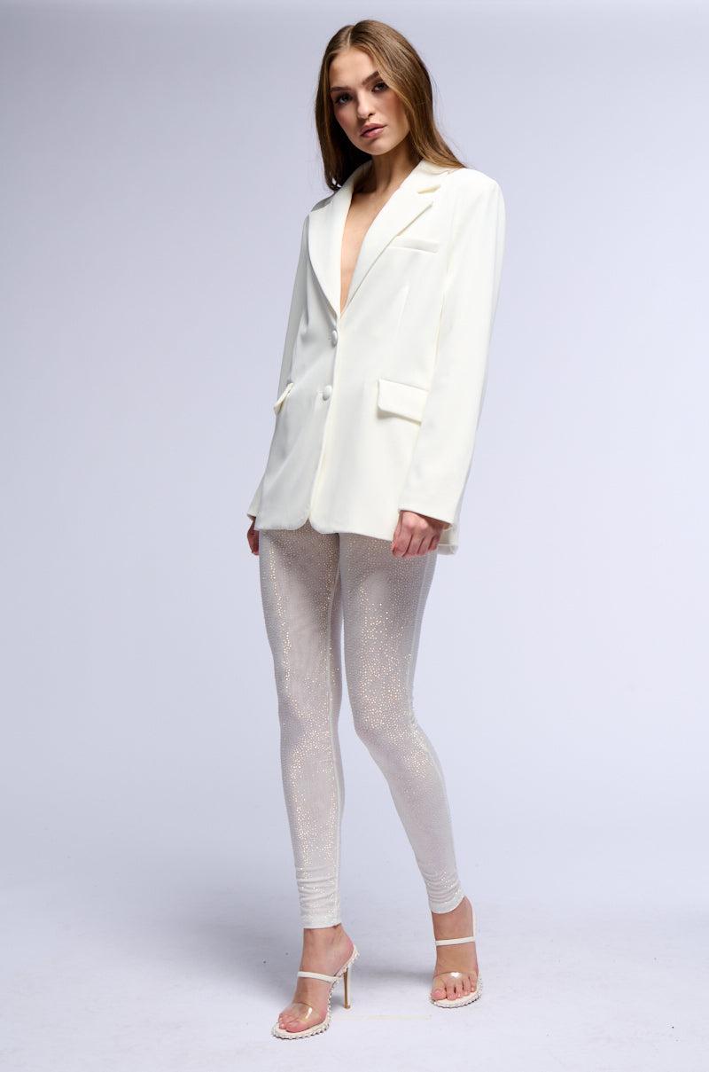 CLARISSA EMBELLISHED MESH LEGGINGS IN WHITE Product Image