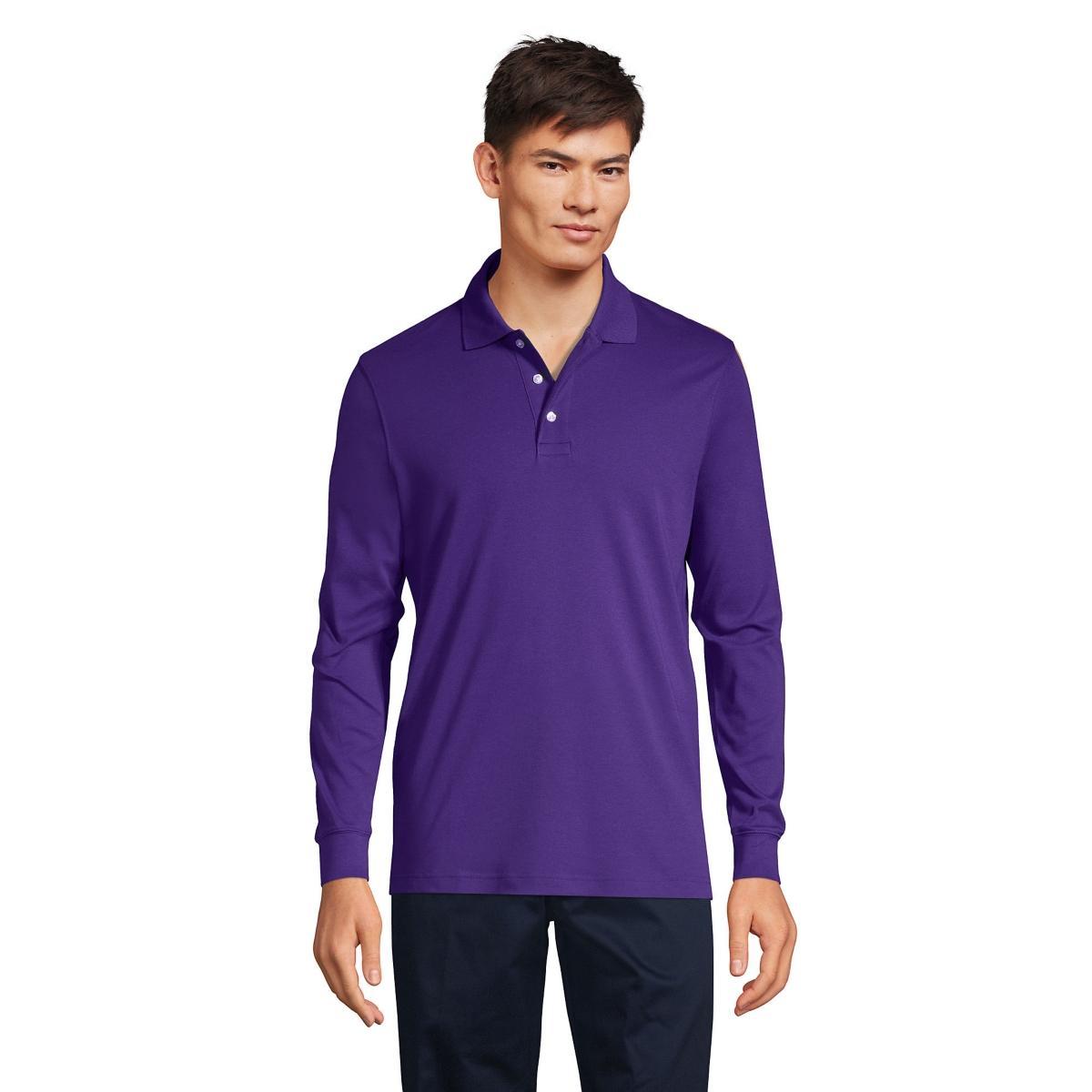 Lands End School Uniform Mens Long Sleeve Interlock Polo Shirt Product Image