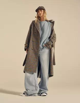 AE Plaid Trench Coat Product Image