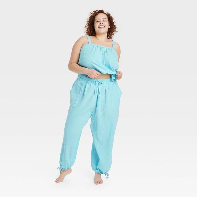 Womens Cotton Gauze Jogger Pajama Pants - Colsie Blue 1X Product Image