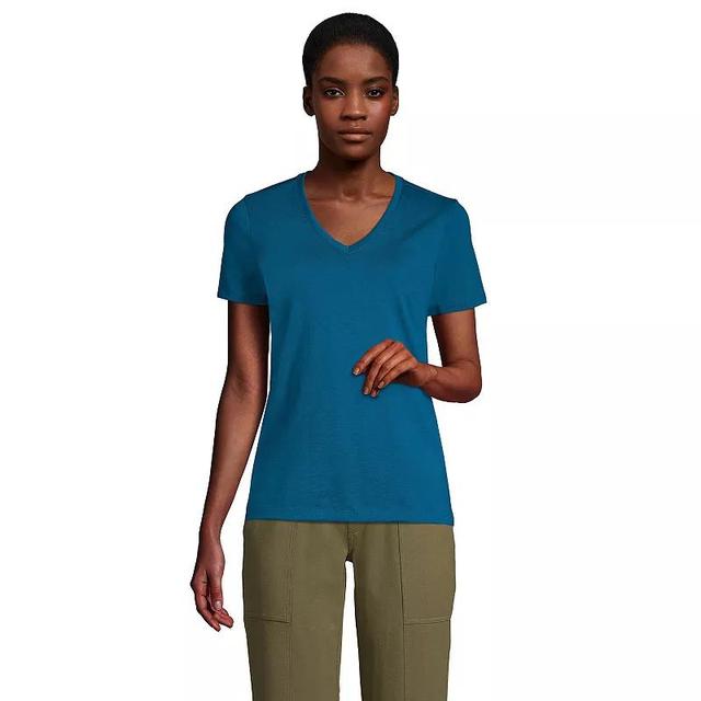 Womens Lands End Relaxed-Fit Supima Cotton V-Neck Tee Baltic Blue Product Image