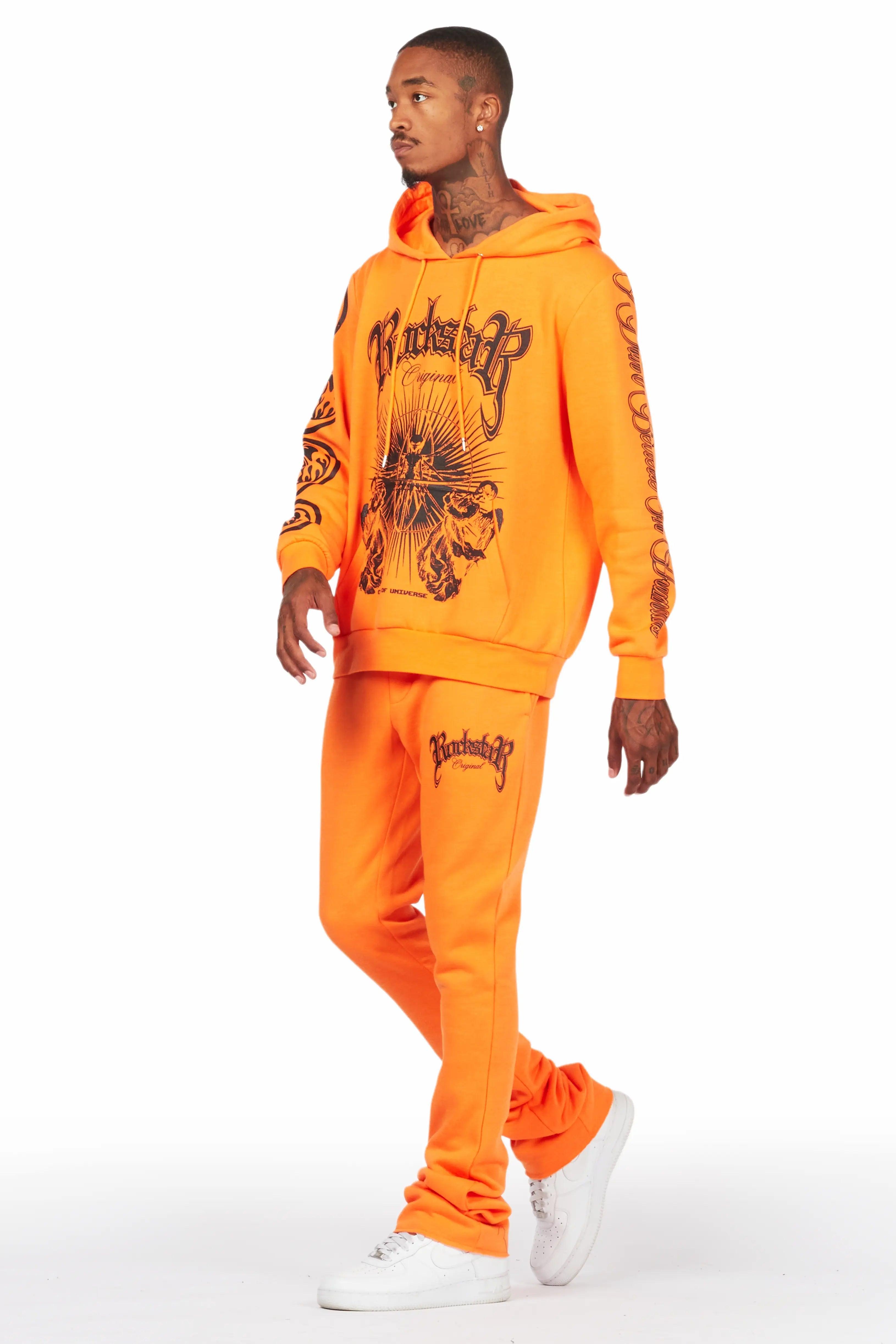 Yarden Orange Graphic Hoodie/Stacked Flare Pant Track Set Male Product Image