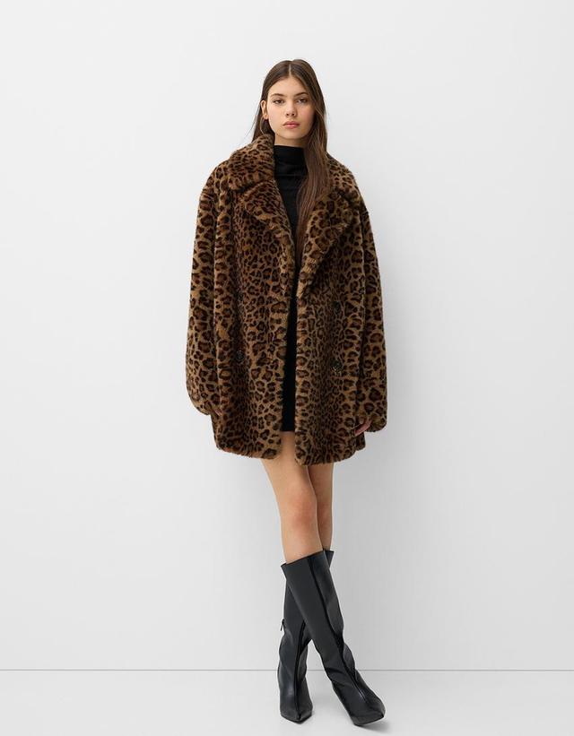 Animal print faux fur coat Product Image