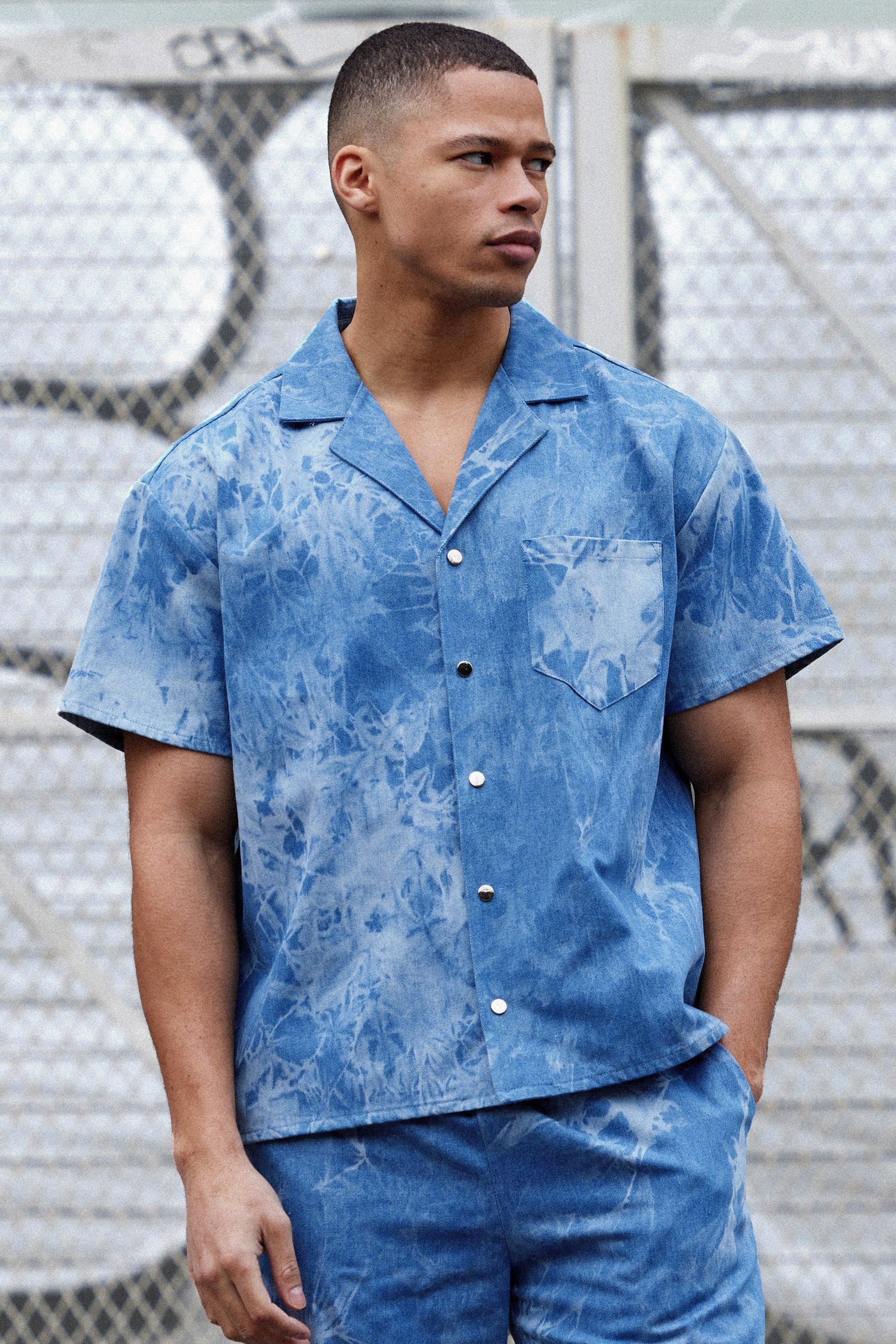 Boxy Fit Fabric Interest Denim Shirt | boohooMAN USA Product Image