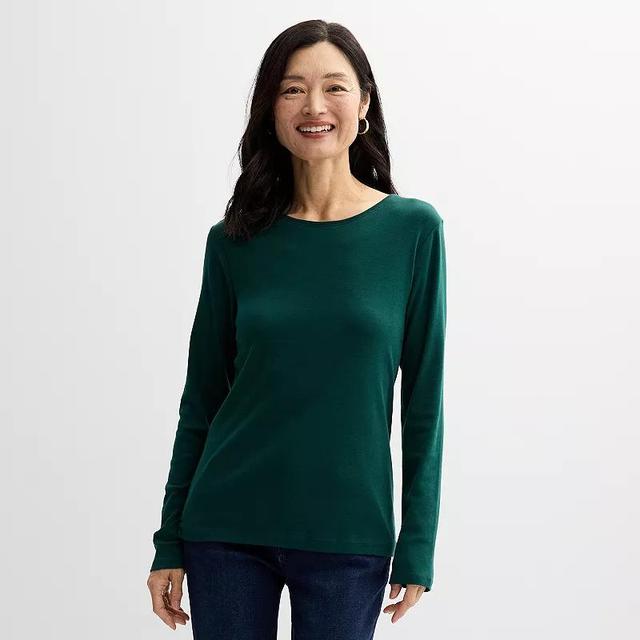 Petite Croft & Barrow Crewneck Long-Sleeve Tee, Womens Product Image