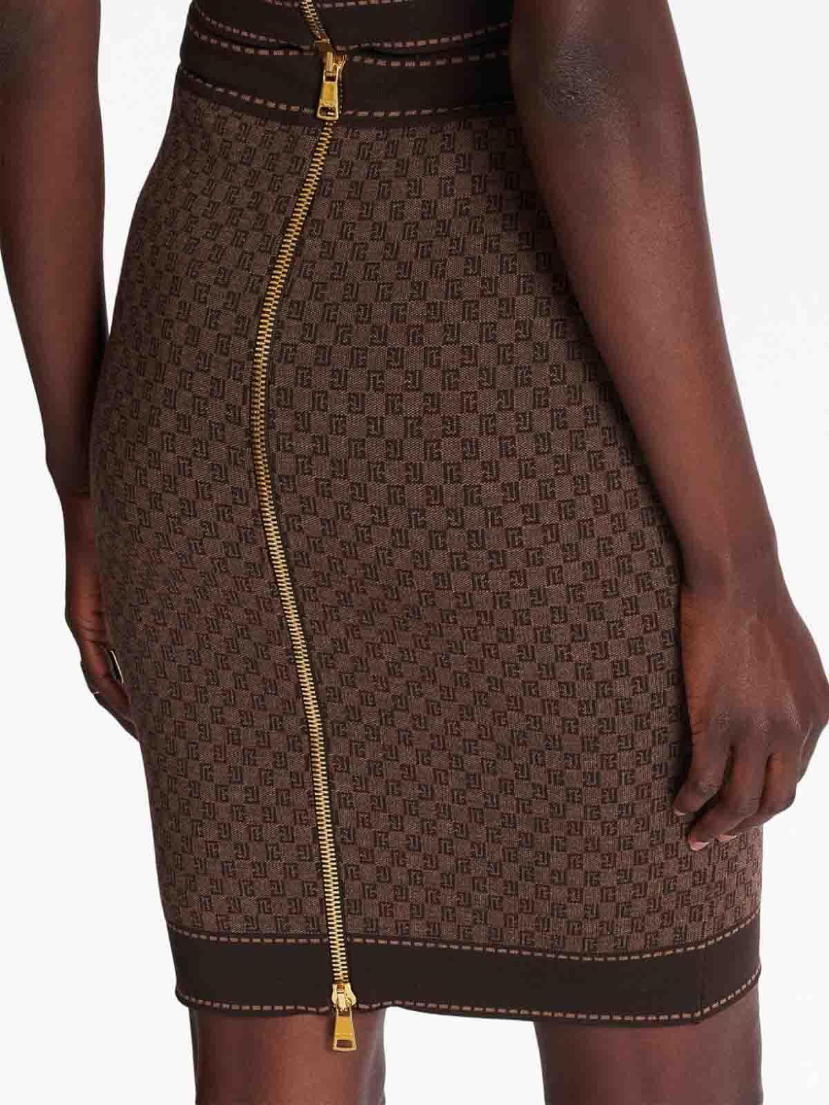 BALMAIN Monogram-jacquard Skirt In Brown Product Image