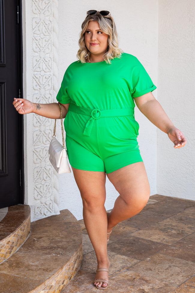 Take The Lead Kelly Green Belted Romper FINAL SALE Product Image