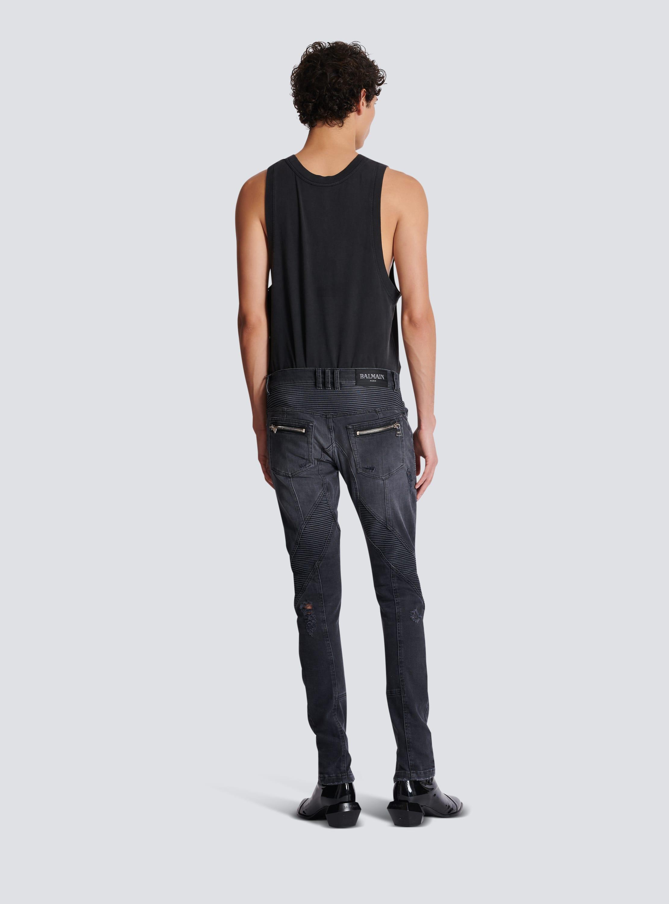 Biker jeans in faded denim Product Image