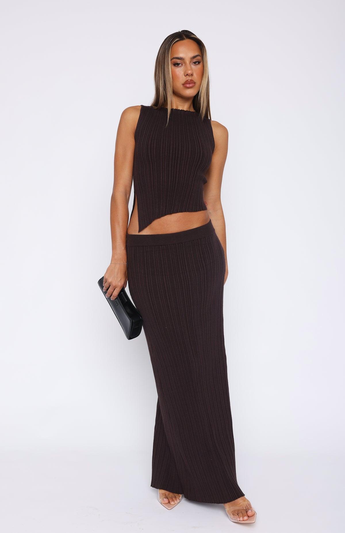 You Stay On My Mind Knit Maxi Skirt Chocolate Product Image