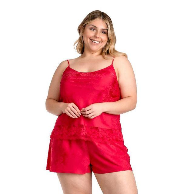 Plus Size Lilac+London Lace Hem Satin Camisole & Pajama Shorts Sleep Set, Womens Product Image