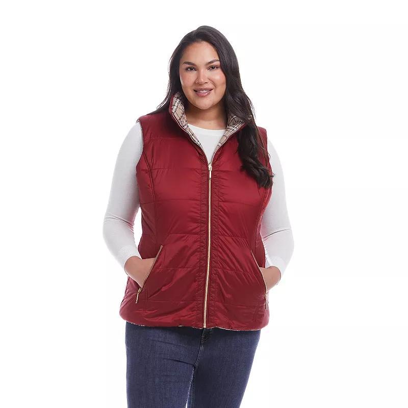 Plus Size Weathercast Reversible Plaid Quilted Vest, Womens Product Image