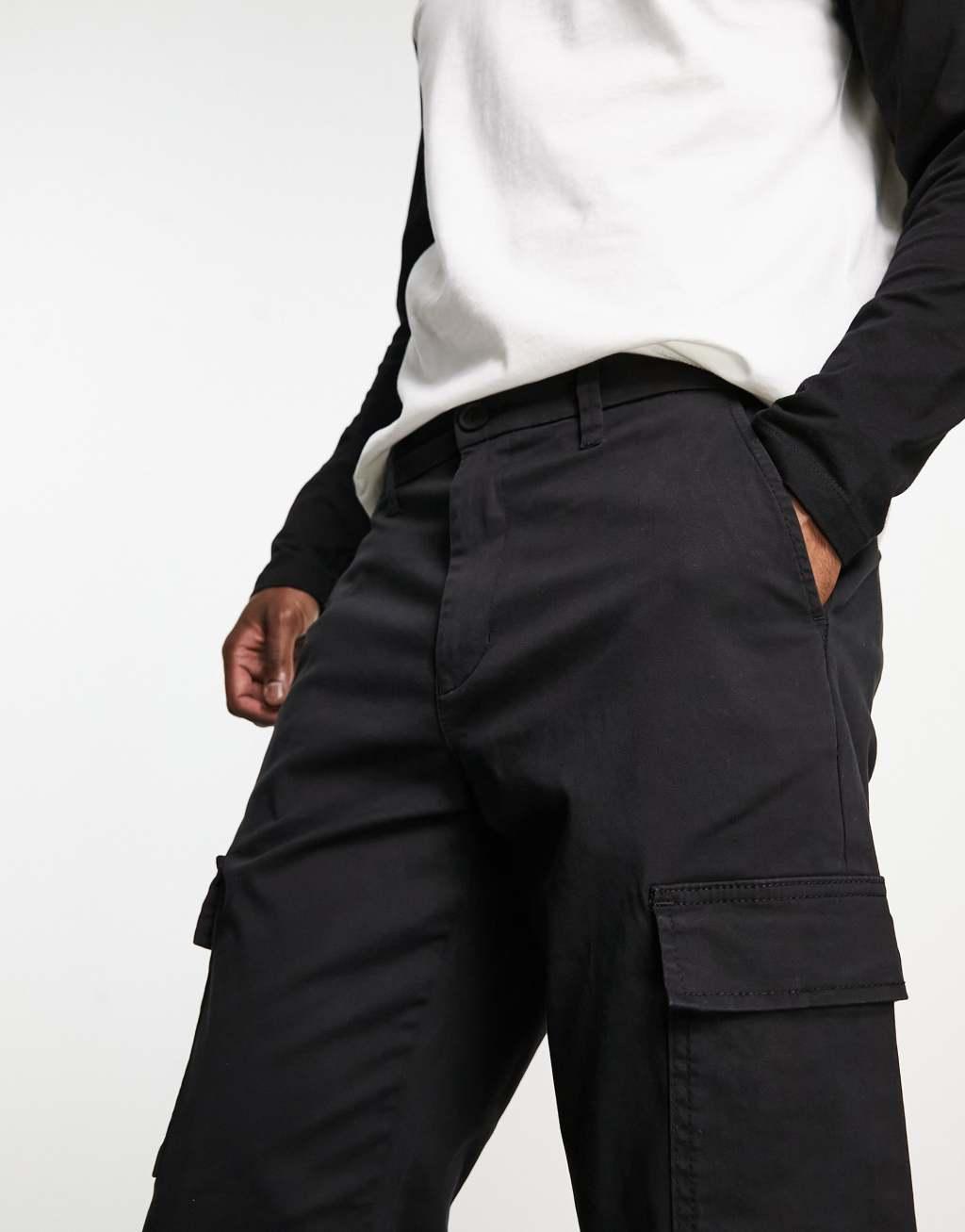 ONLY & SONS Edge straight fit cargo pants in black Product Image