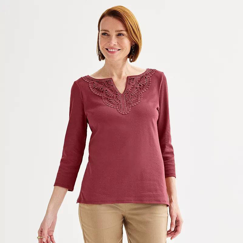 Womens Croft & Barrow Lace Split Neck Top Product Image