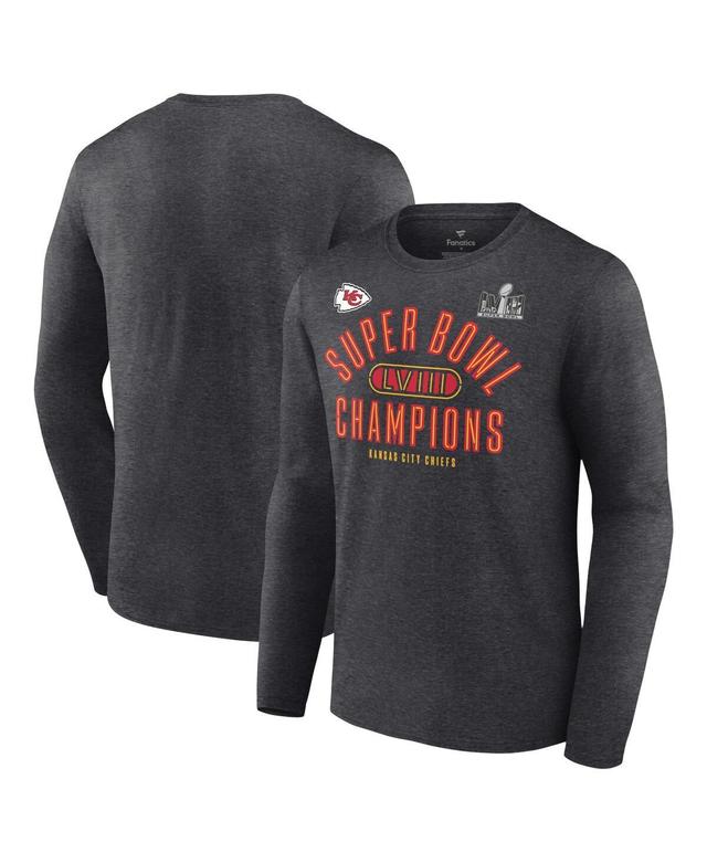 Mens Fanatics Heather Charcoal Kansas City Chiefs Super Bowl Lviii Champions Under The Lights Big and Tall Long Sleeve T-shirt Product Image