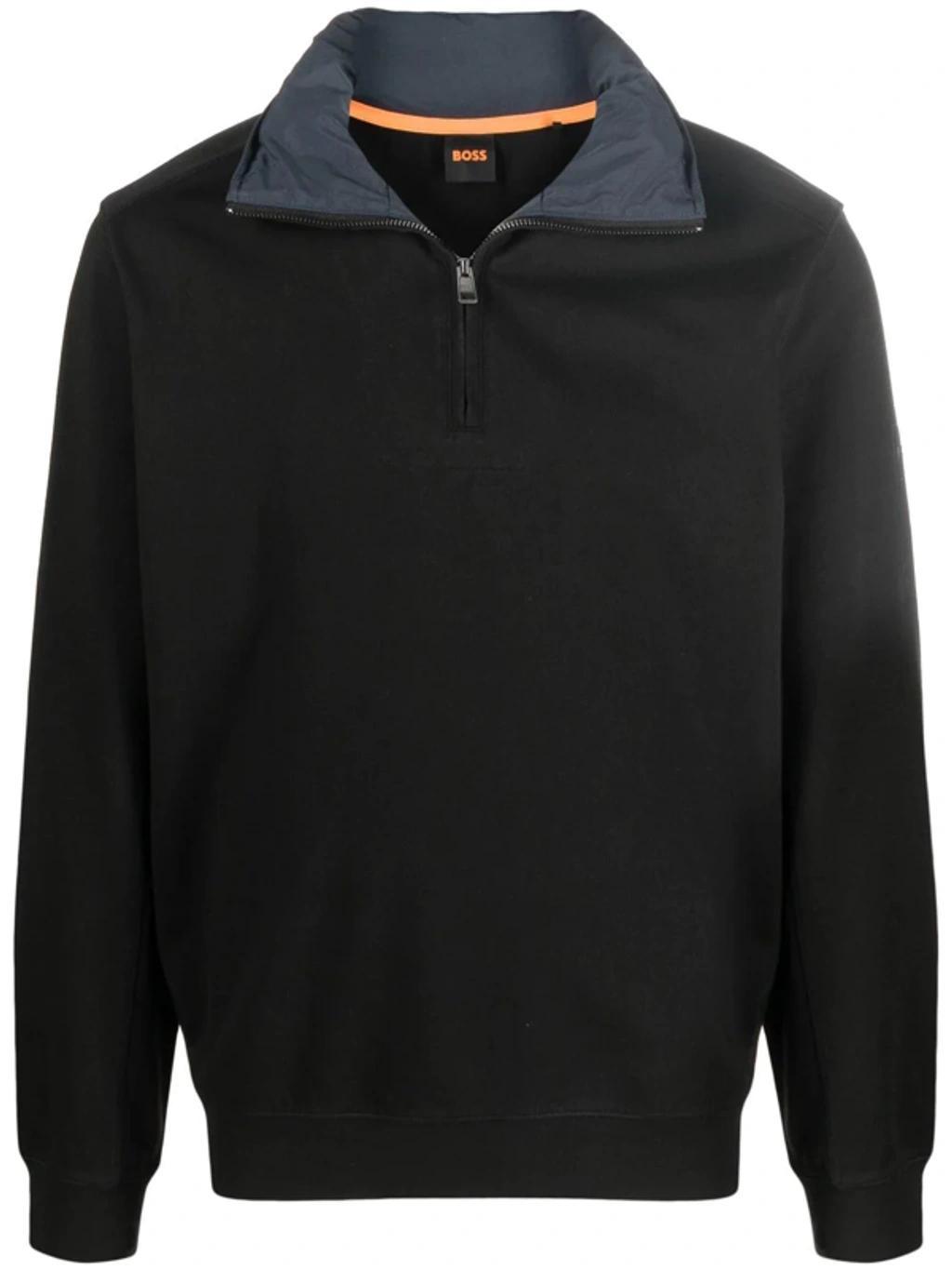 High-neck Hooded Sweatshirt In Black Product Image