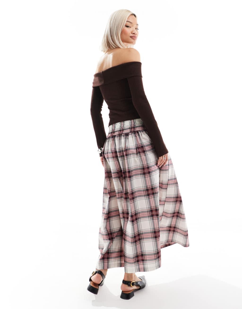 ASOS DESIGN poplin shirred waist maxi skirt in plaid - part of a set Product Image