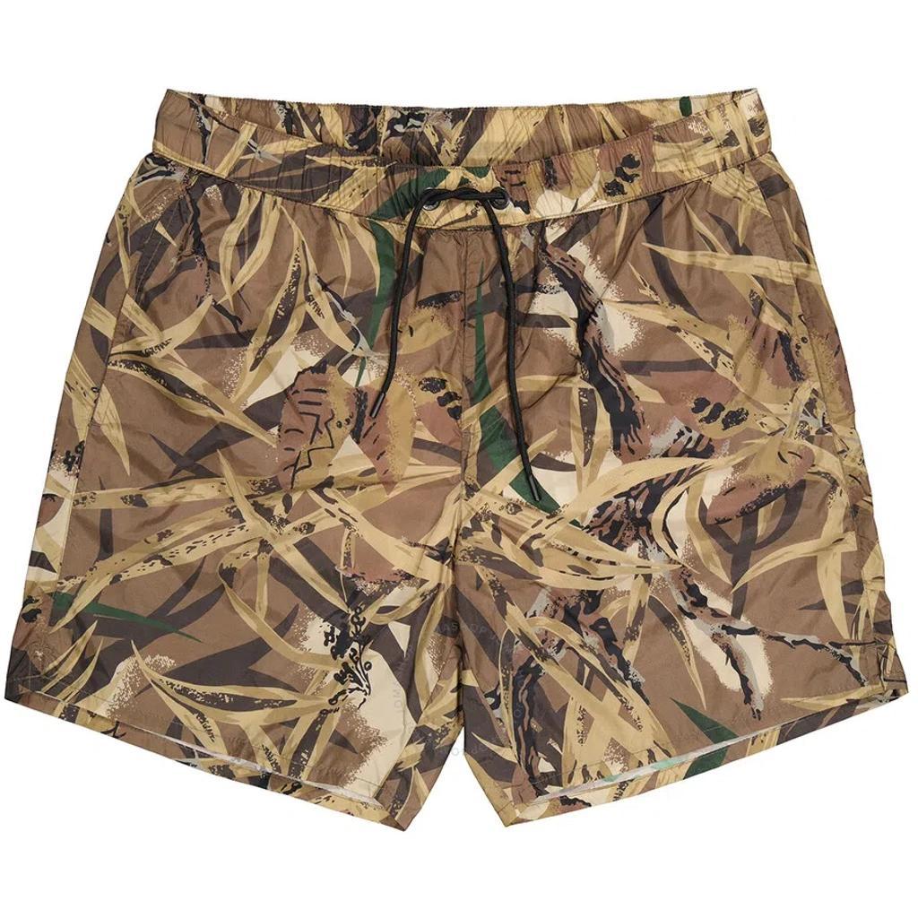 Men's Brown Leaf Print Swim Shorts Product Image