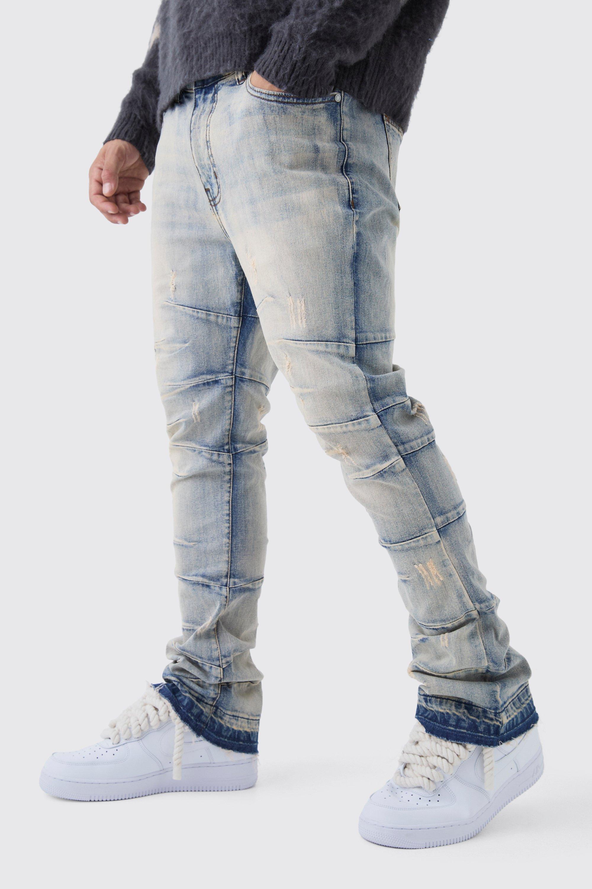 Skinny Stretch Super Stacked Flared Acid Wash Jeans | boohooMAN USA Product Image