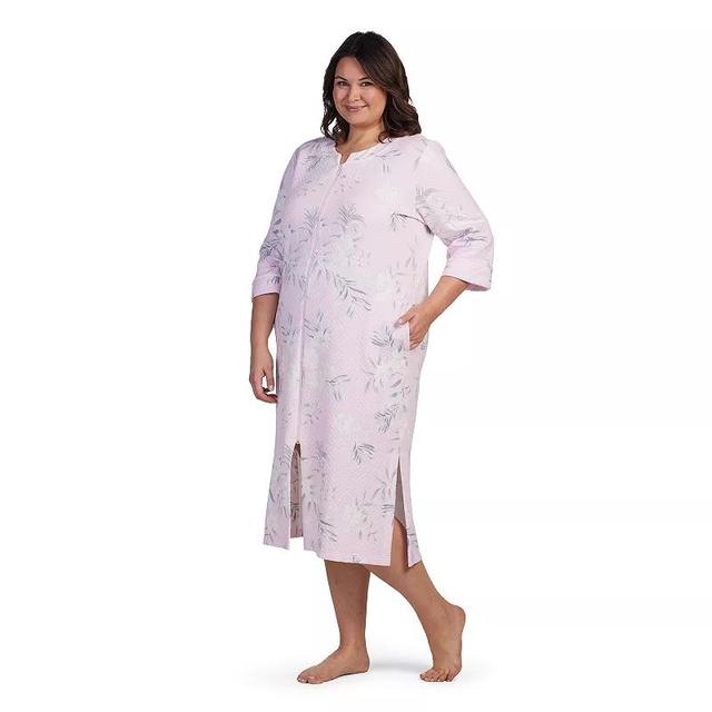 Plus Size Miss Elaine Essentials Quilt-In-Knit Long Zip Robe, Womens Product Image