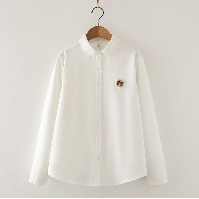 Long Sleeve Collared Floral Embroidered Shirt Product Image