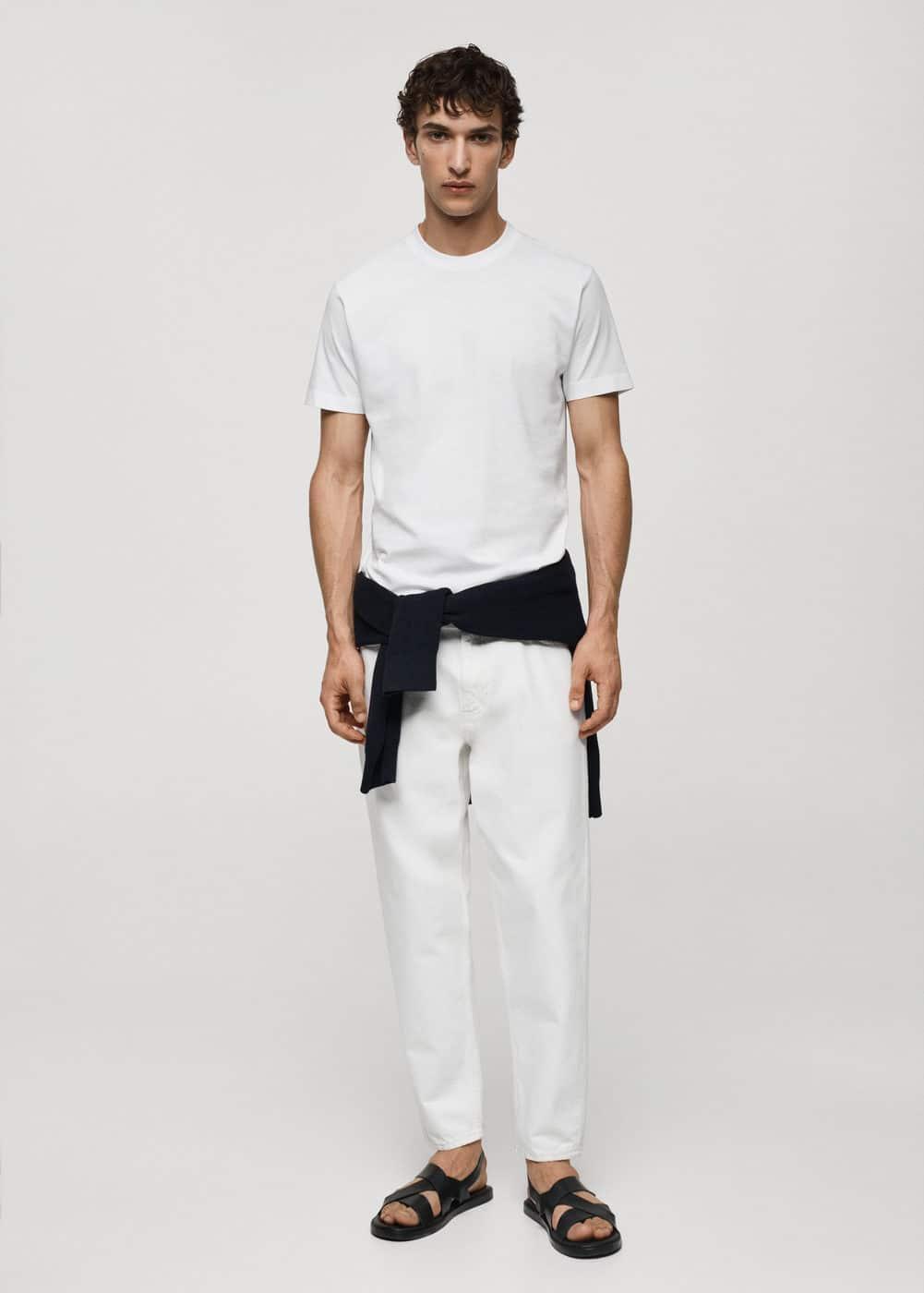 MANGO MAN - Basic cotton stretch T-shirt whiteMen Product Image